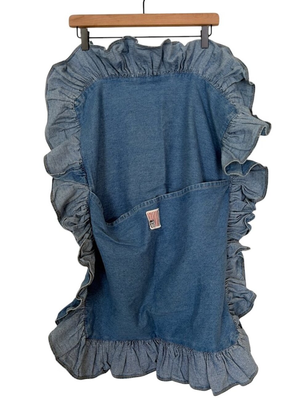 Vintage Ralph Lauren Flag Blue Denim Ruffled Standard Pillow Sham Case